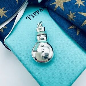 Tiffany & Co. Blue Enamel and Sterling Silver Snowman Charm Pendant w Packaging
